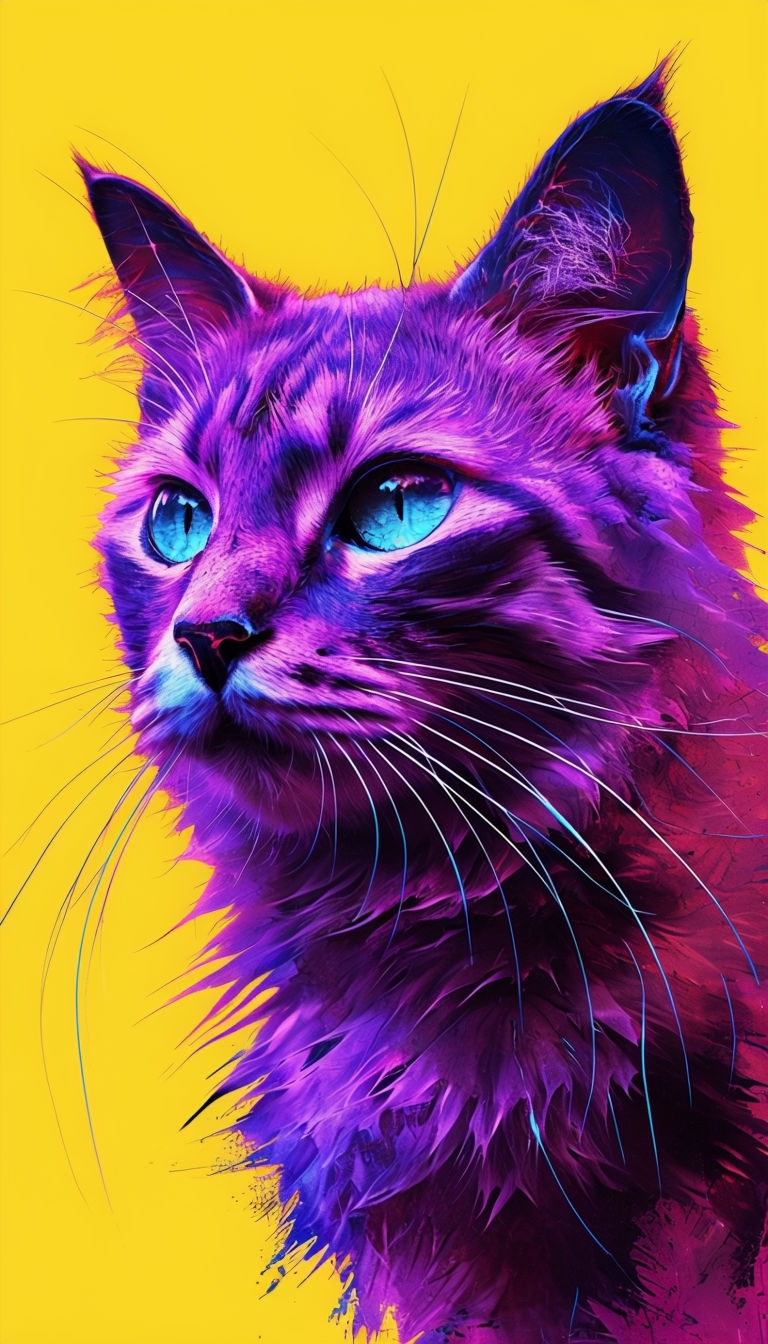 Vibrant Neon Cat Portrait on Bright Yellow Background Phone Case Cover