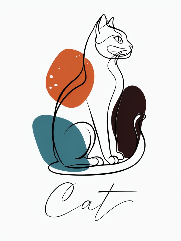 Elegant Minimalist Cat Line Drawing T-shirt