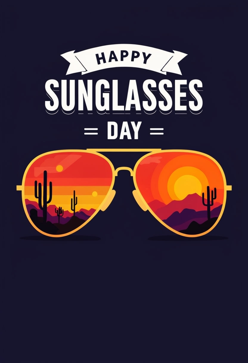 Sunny Aviator Sunglasses with Desert Sunset Illustration Art