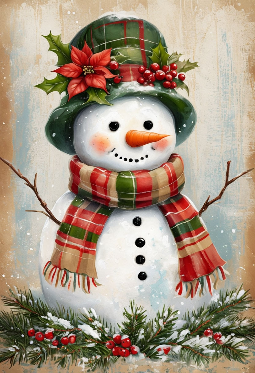 Cheerful Festive Snowman Illustration with Holiday Decor Poster