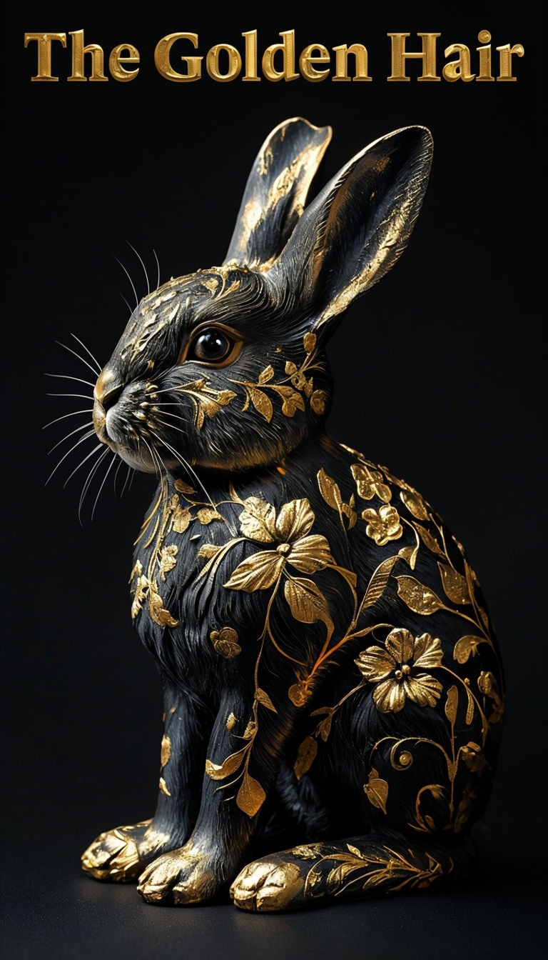 The Golden Hair: Elegant Black and Gold Rabbit Sculpture Poster