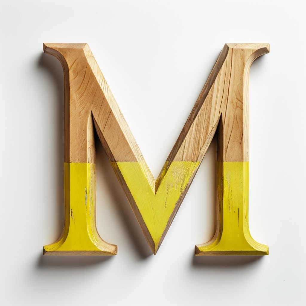 Elegant Two-Tone Wooden Letter M Typography Art Monogram