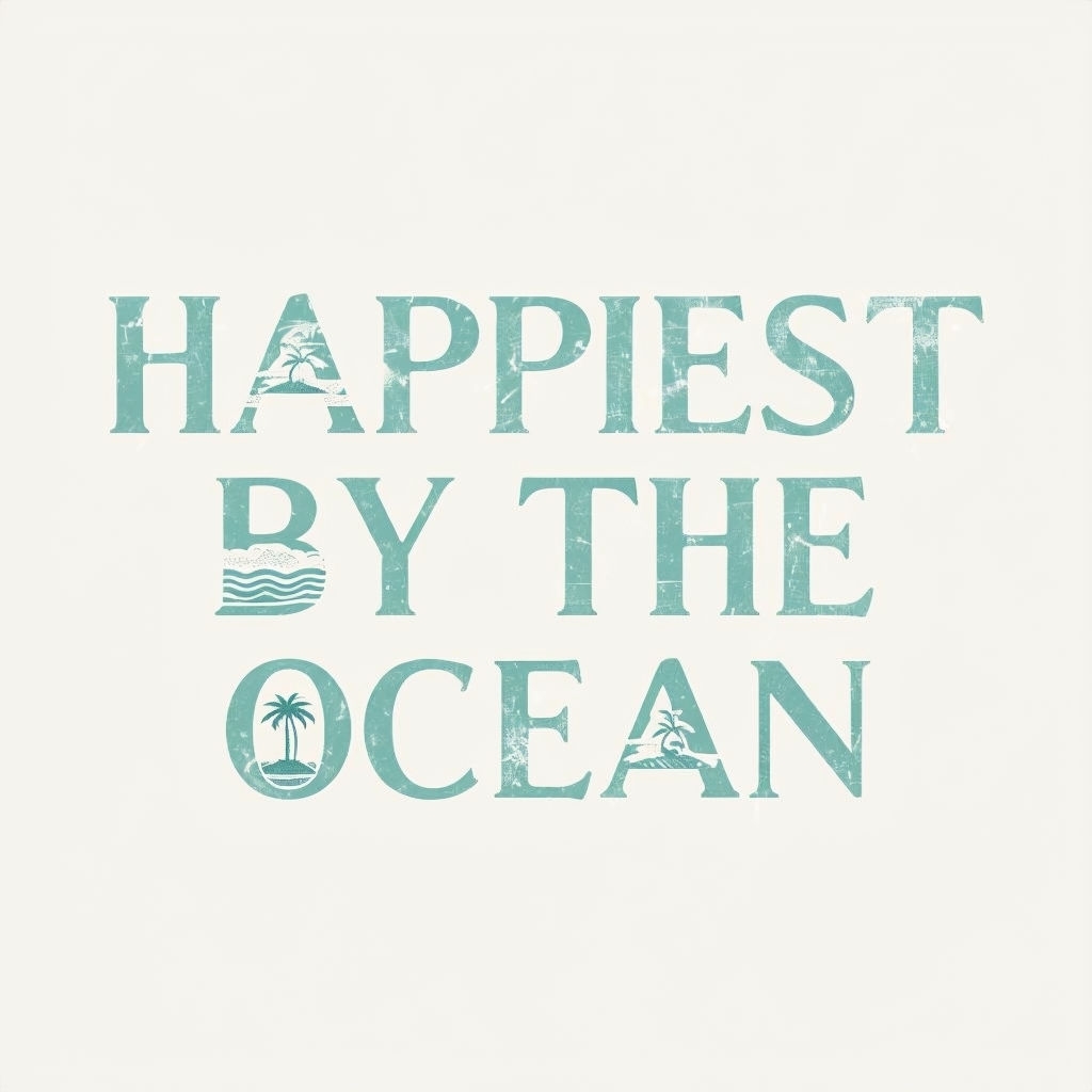 Happiest By The Ocean Minimalist Typography Design Mug