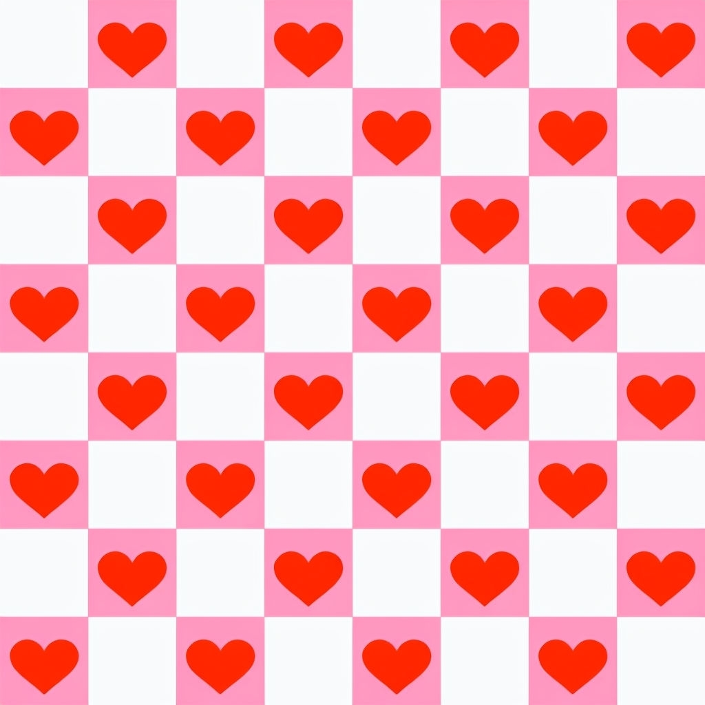 Charming Pink and White Checkerboard with Heart Shapes Pattern Seamless Patterns