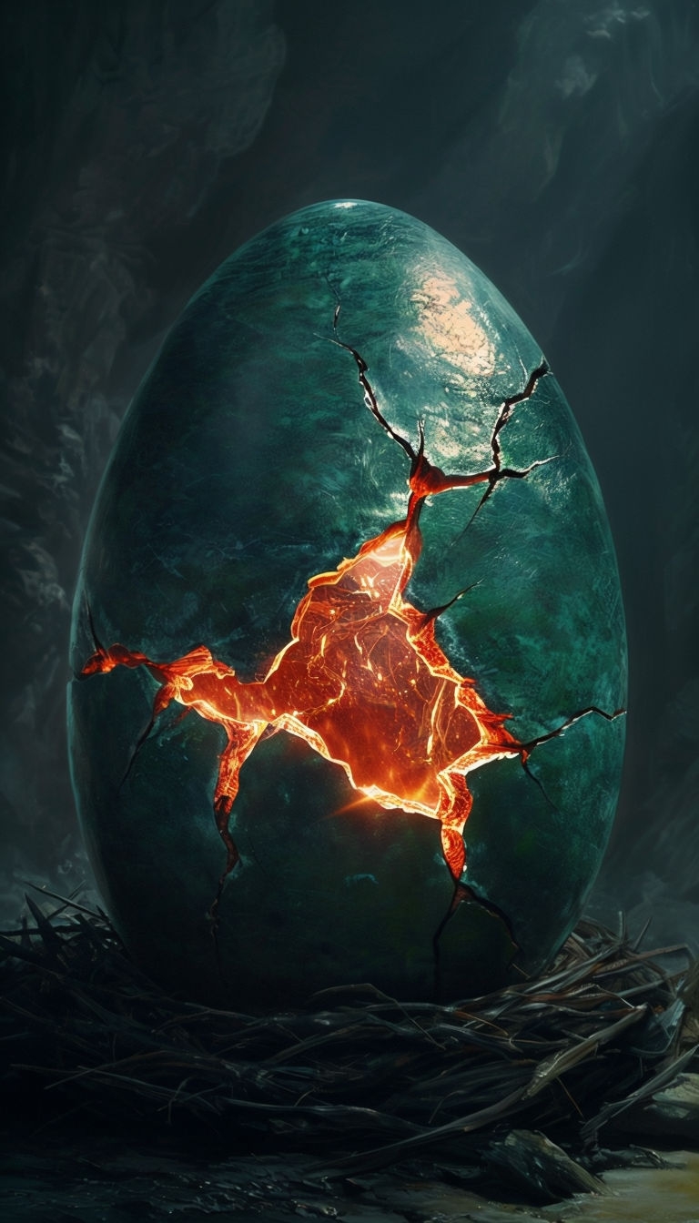 Glowing Dragon Egg in Nest of Darkness Hyperrealistic Mobile Wallpaper