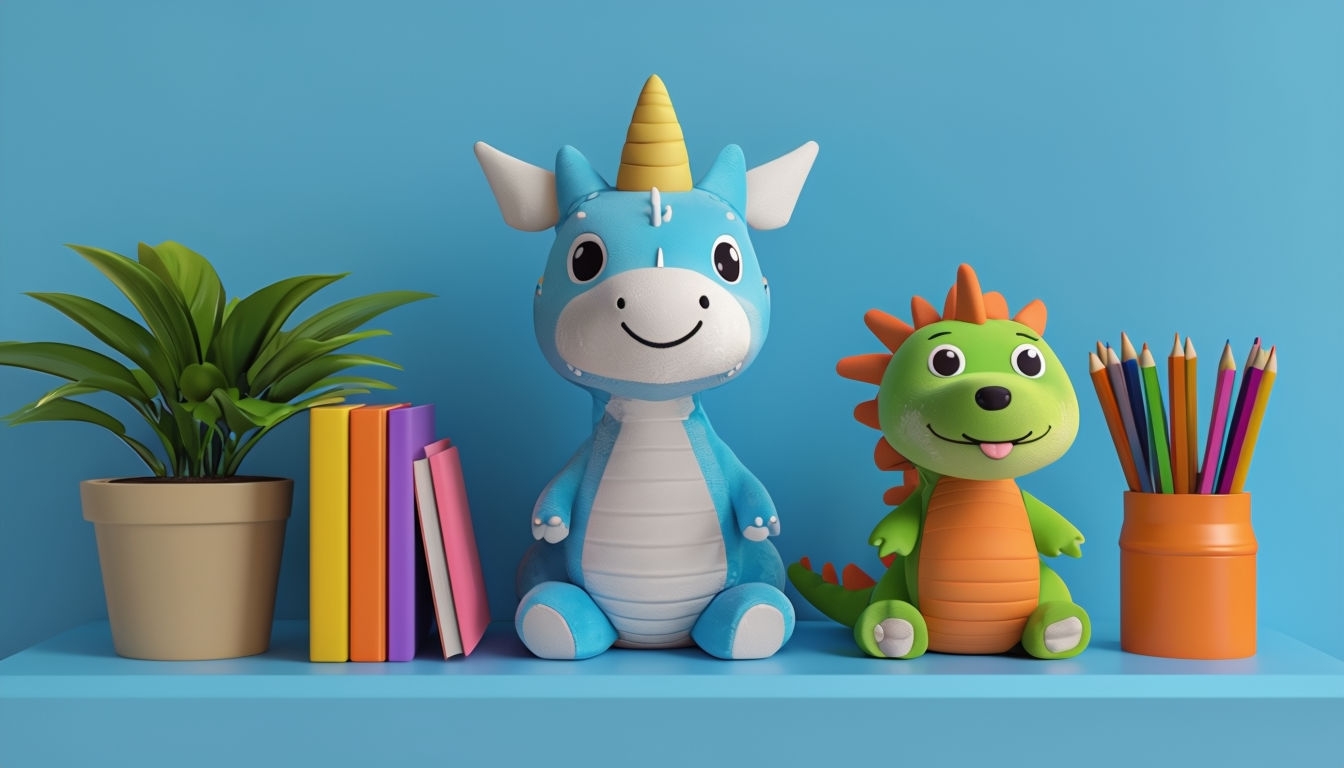 Vibrant Playful Objects on Colorful Shelf Virtual Backgrounds
