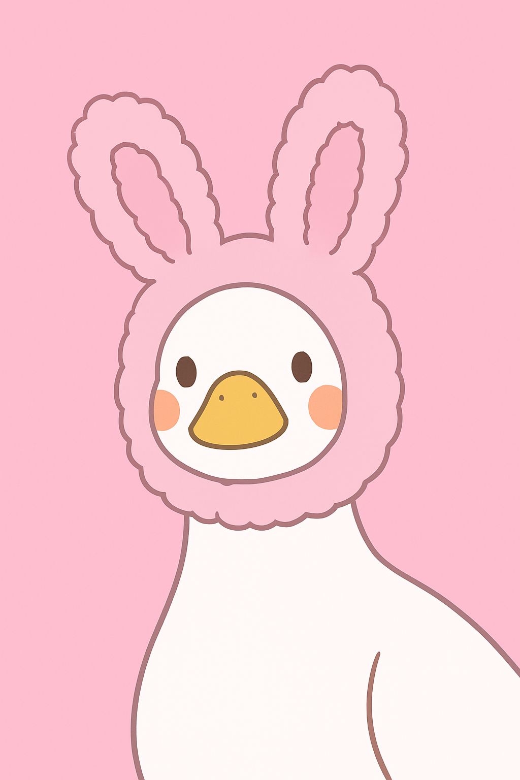 Cute Cartoon White Duck in Bunny Ears on Pink Background Mobile Wallpaper