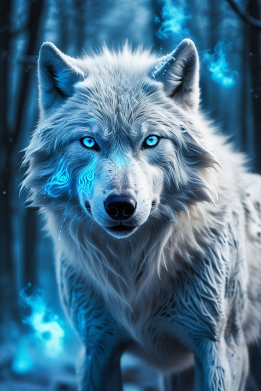 White winter wolf with glowing blue eyes by caifu wu - Playground