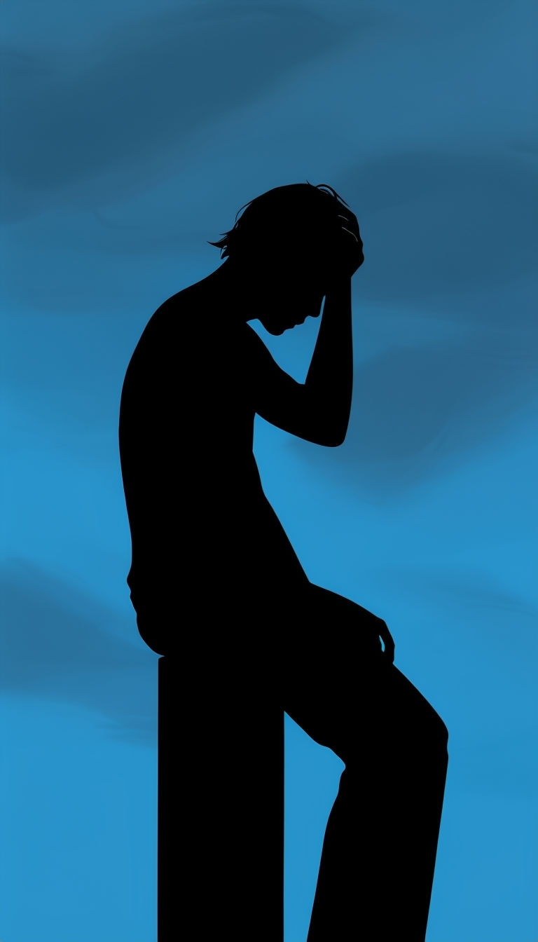 Somber Silhouette Against Gradient Sky Reflection Mobile Wallpaper