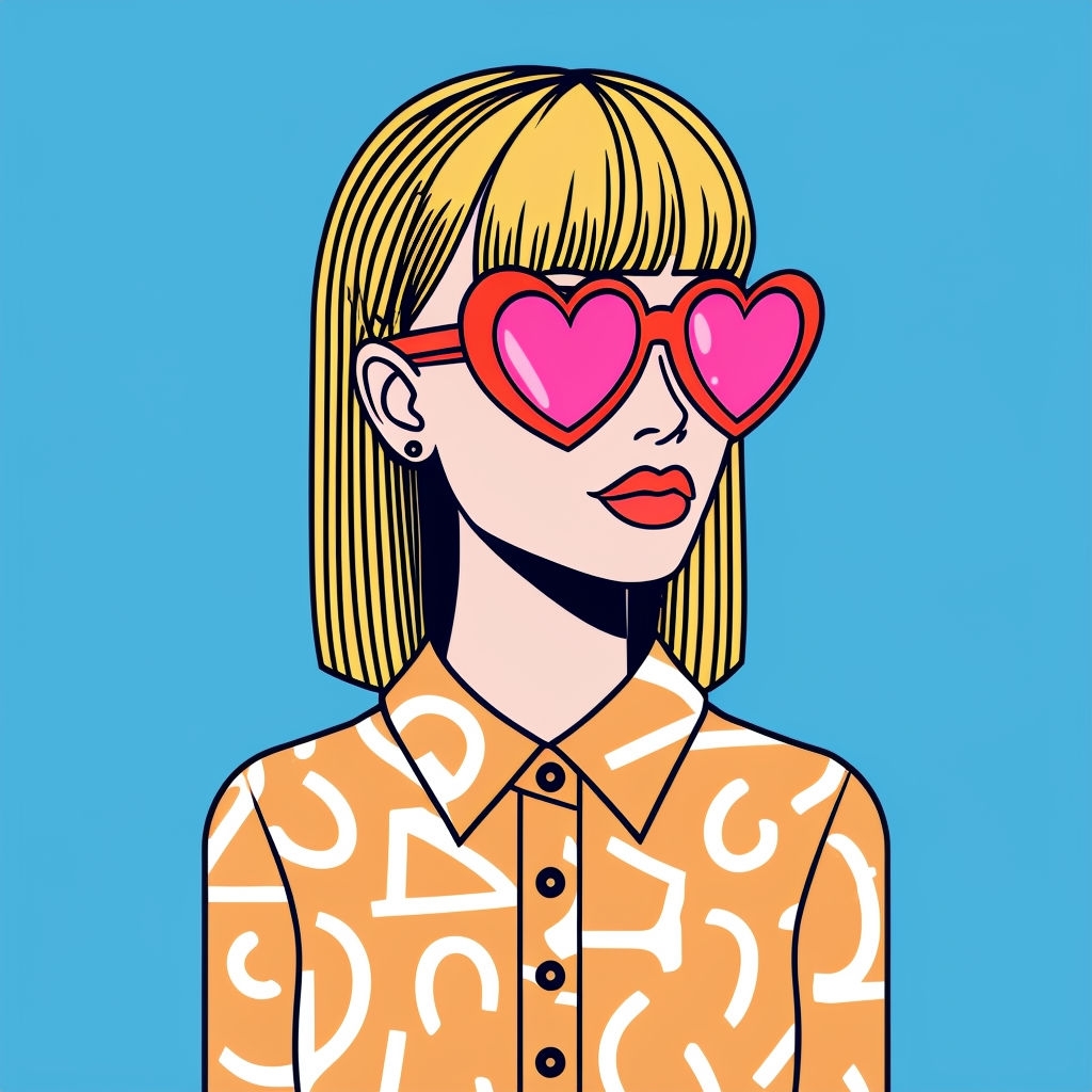 Stylish Female Character with Heart Sunglasses Cartoon Art