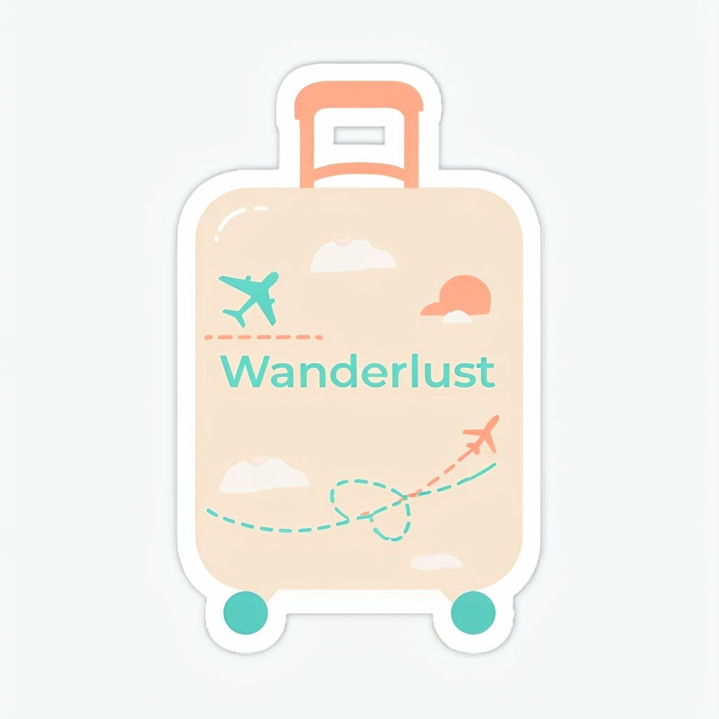 Wanderlust Suitcase Design with Airplane Icon Sticker