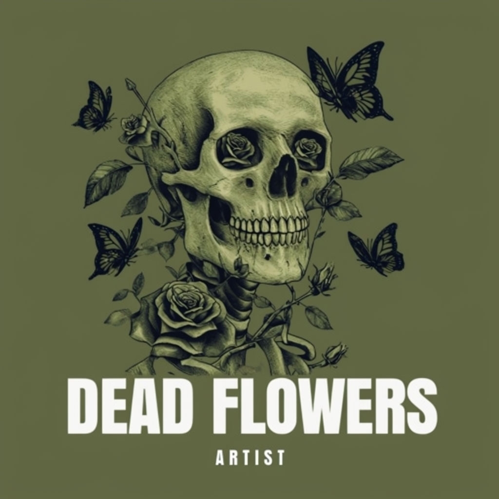 Mystical Dark Skeleton with Butterflies and Roses Album Cover Spotify Album Cover