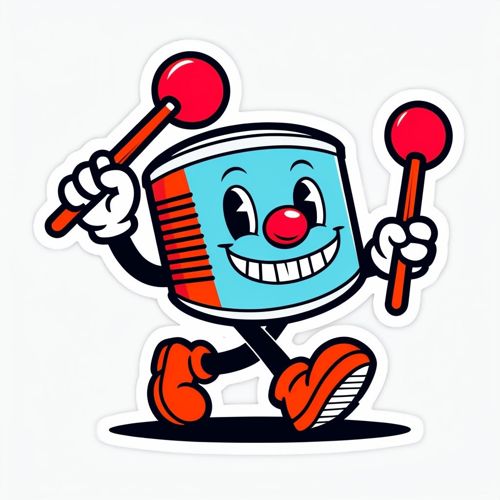 Cheerful Cartoon Drum Character Illustration Sticker