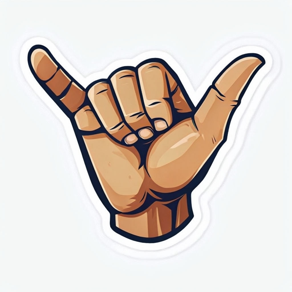 Energetic Cartoon Shaka Hand Gesture Sticker Design