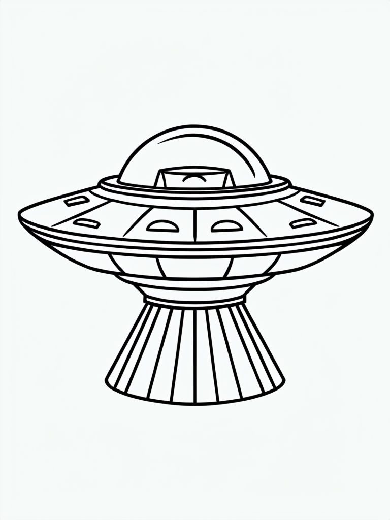 Classic UFO Minimalist Line Art Illustration for Coloring Book Pages