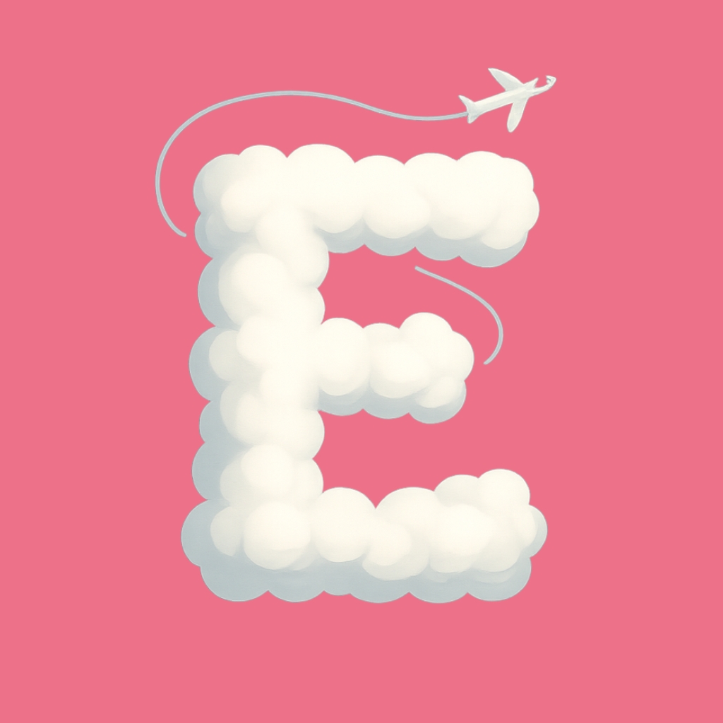 Fluffy Cloud Letter E Illustration on Hot Pink Background Monogram