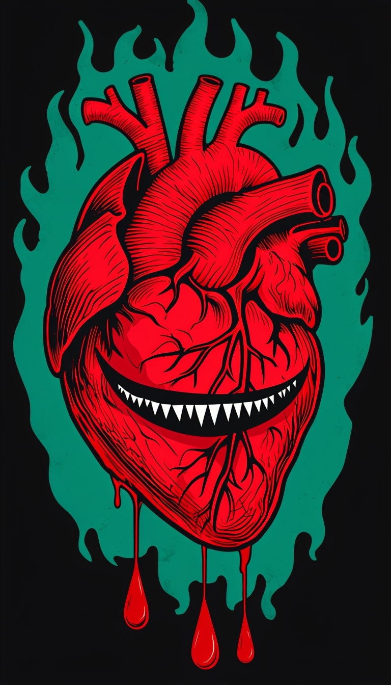 Sinister Anthropomorphic Heart Tattoo Art Mobile Wallpaper