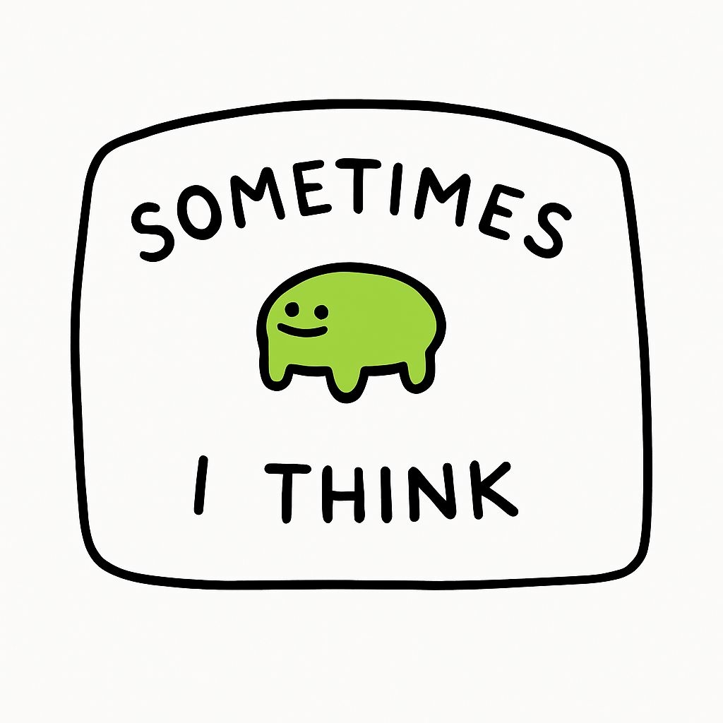 Cheerful Lime Green Ameba Character with Whimsical Text Sticker