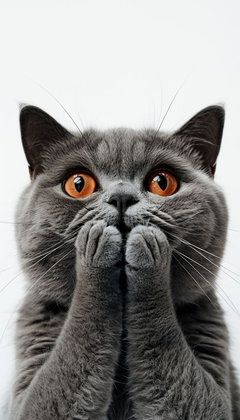 Adorable Gray Cat Close-Up Portrait with Striking Amber Eyes Mobile Wallpaper