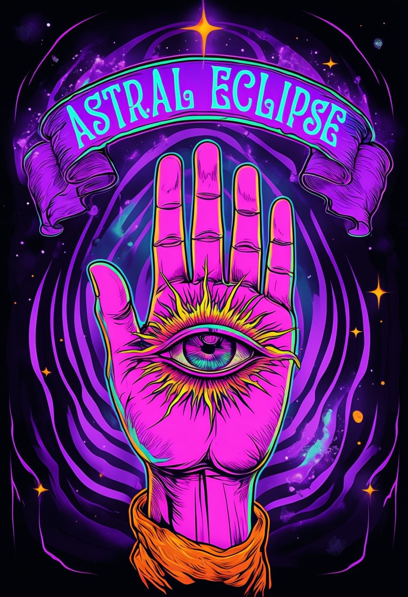 Psychedelic Astral Eclipse Open Hand Eye Art Poster