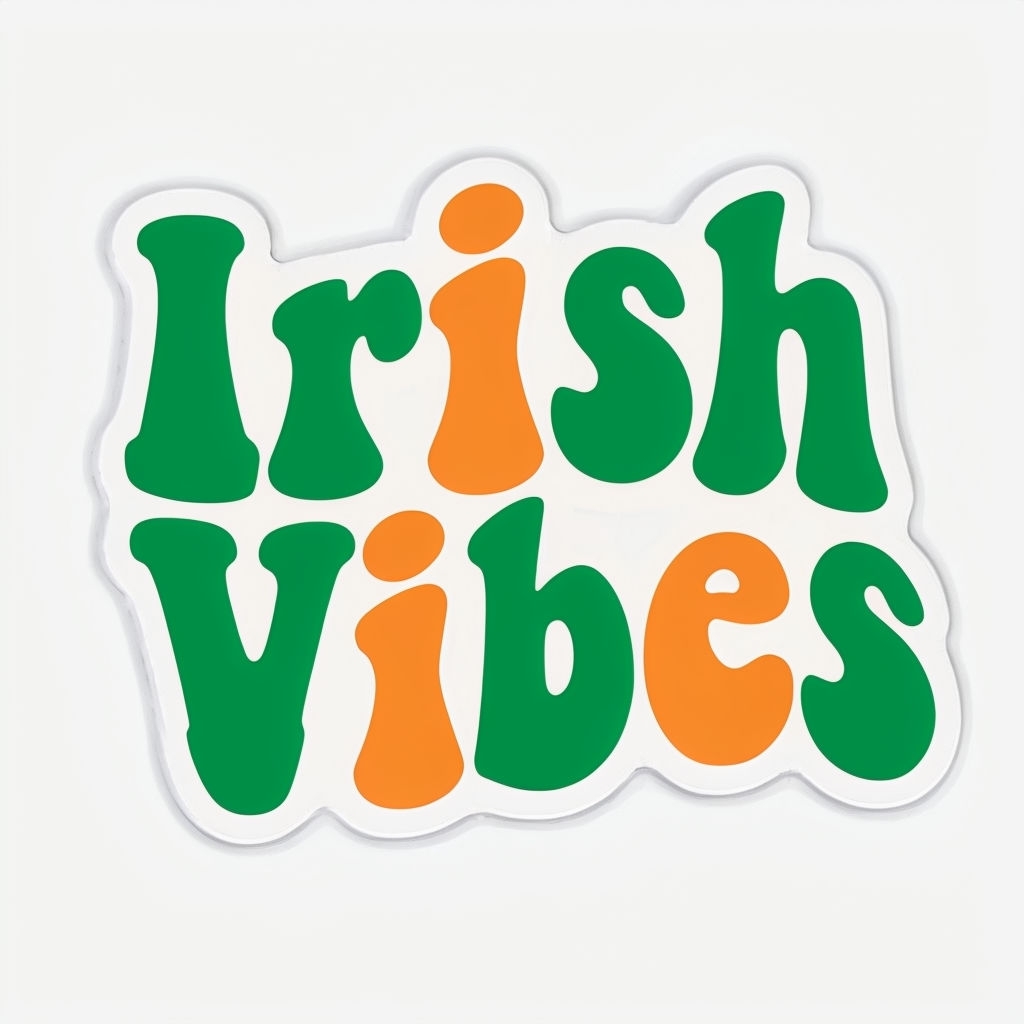 Irish Vibes Groovy Green and Orange Text Design Sticker