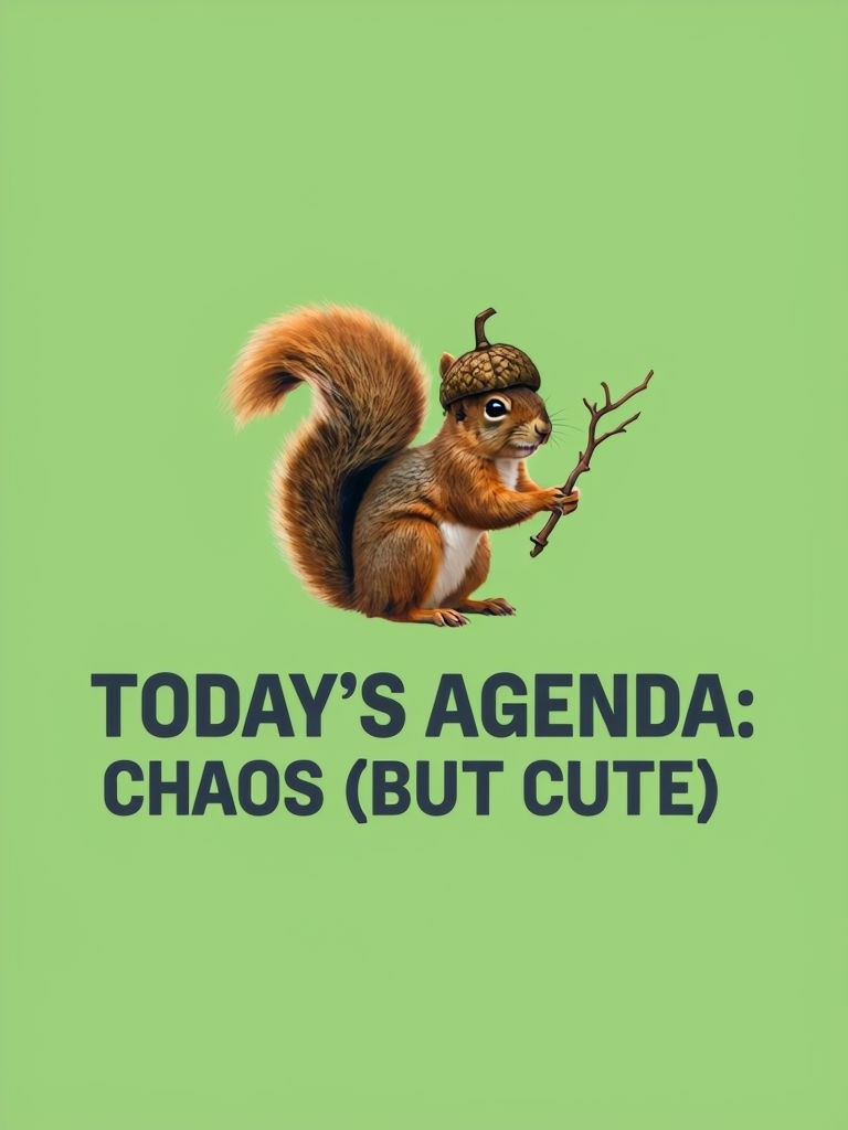 Determined Squirrel with Acorn Helmet and Chaos Agenda T-Shirt