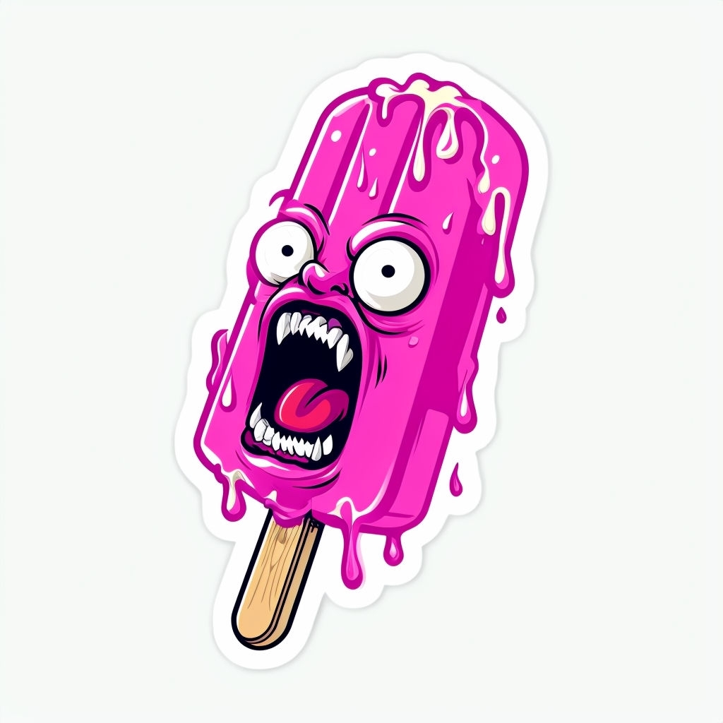 Comically Eerie Cartoon Ice Cream Popsicle Character Sticker