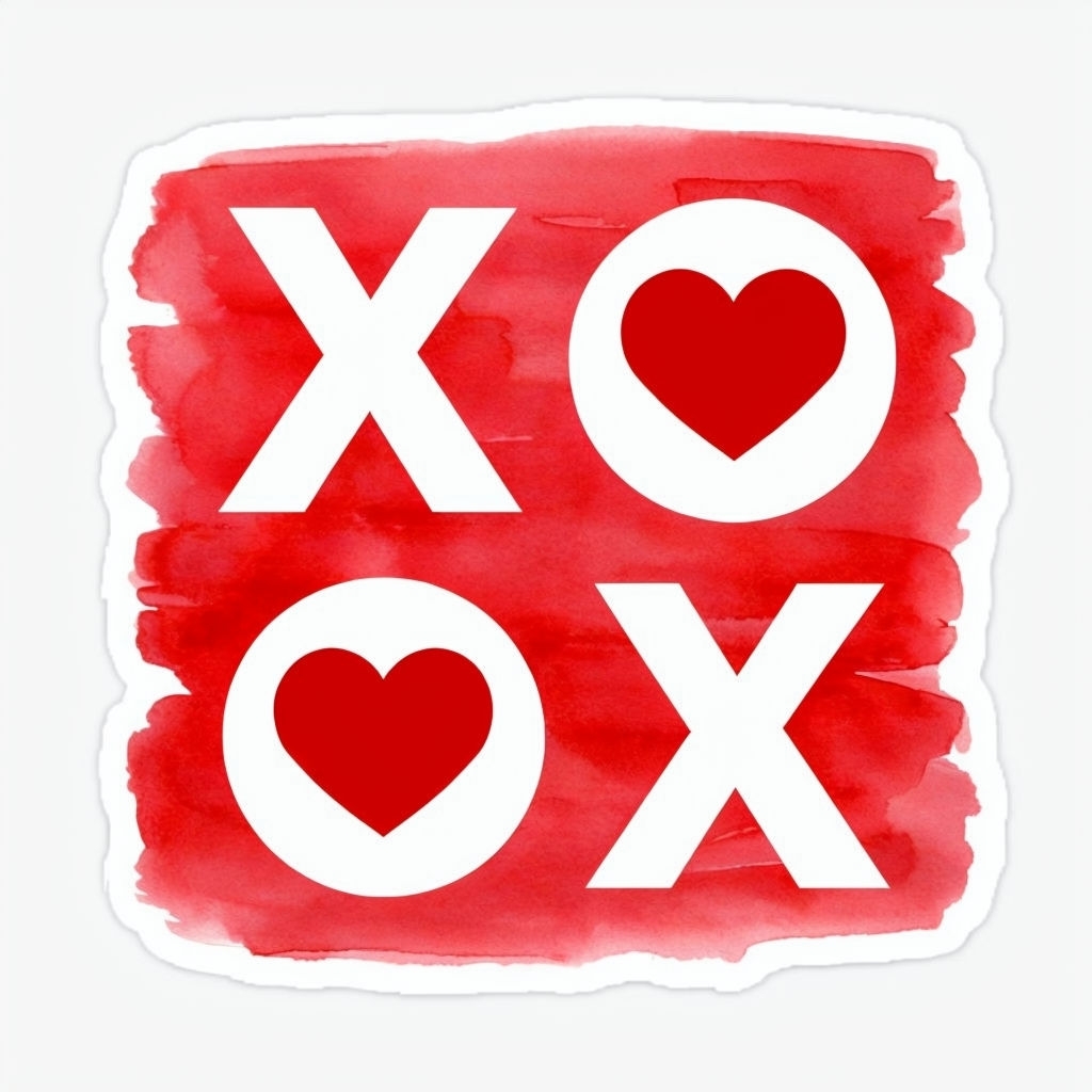 Vibrant Watercolor XO Heart Sticker Design for Romantic Aesthetic Sticker