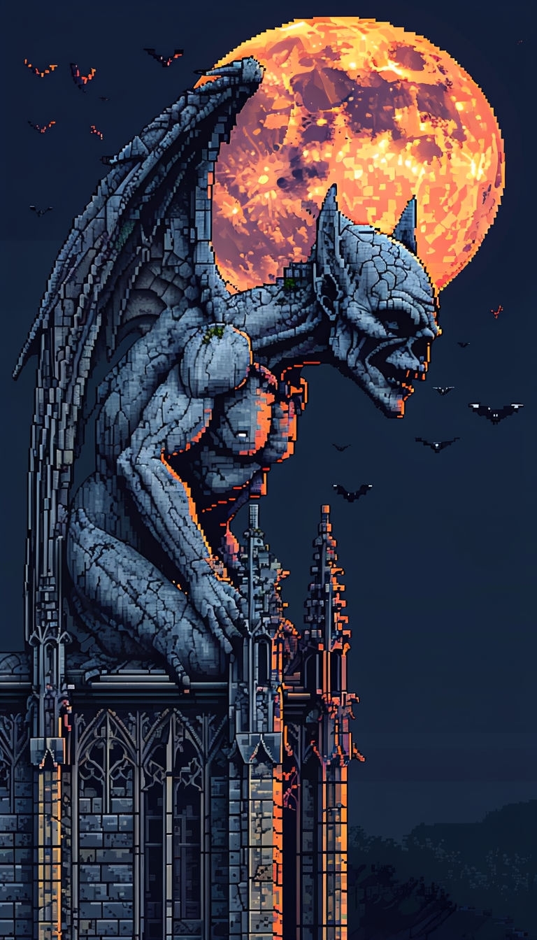 Eerie Gothic Cathedral Gargoyle Under Moonlight Mobile Wallpaper
