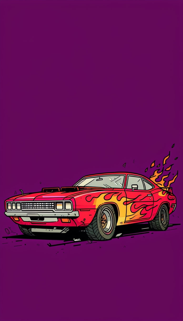 Stylized Vintage Muscle Car with Flames Illustration Phone Case Cover