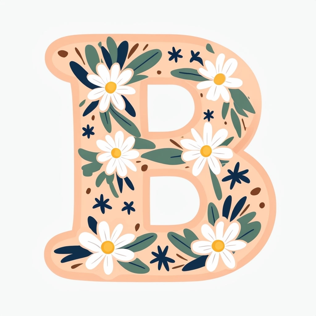 Playful Floral Letter B Cartoon Design Monogram