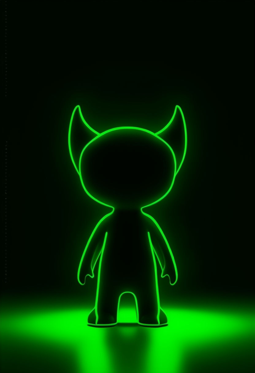 Neon Green Minimalist Character Illustration on Black Background Art