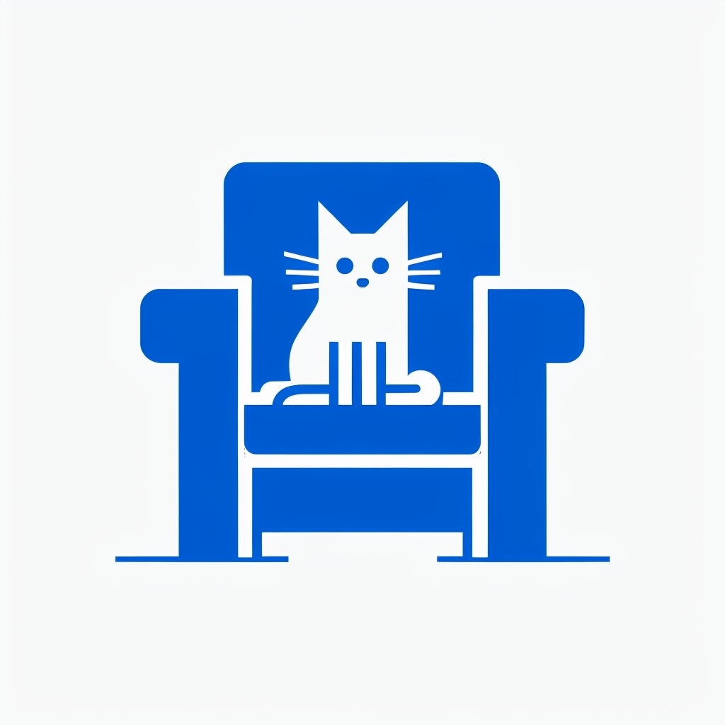 Modern Royal Blue Geometric Chair with Cat Illustration Poster