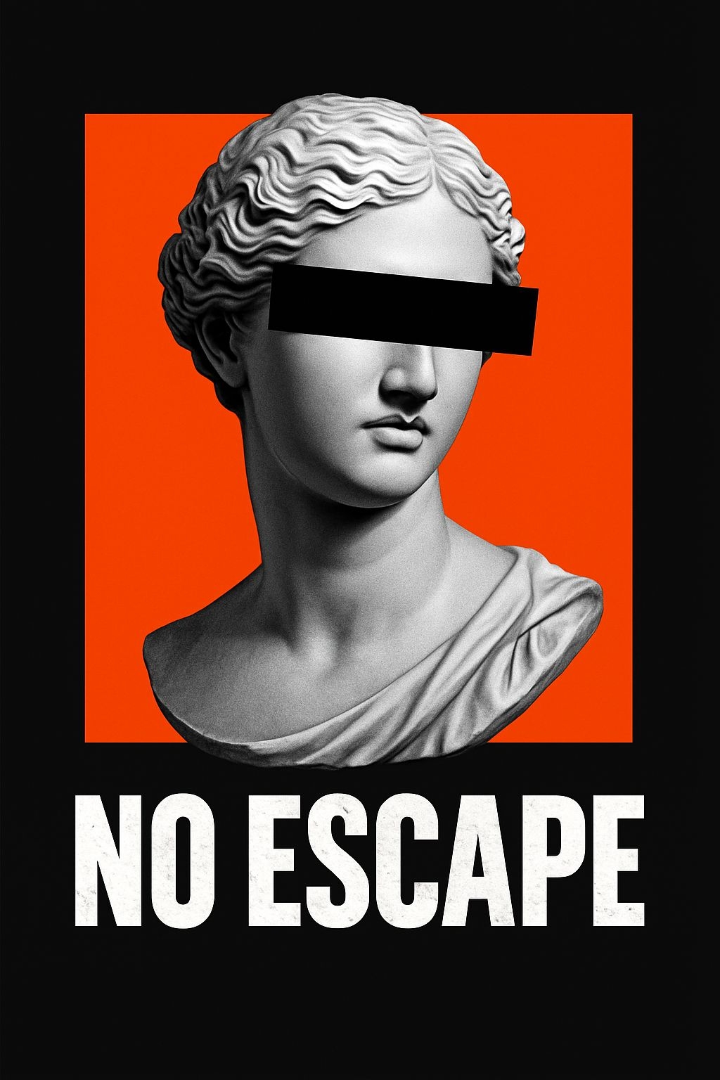 Modern Marble Bust with 'No Escape' Text Art Poster