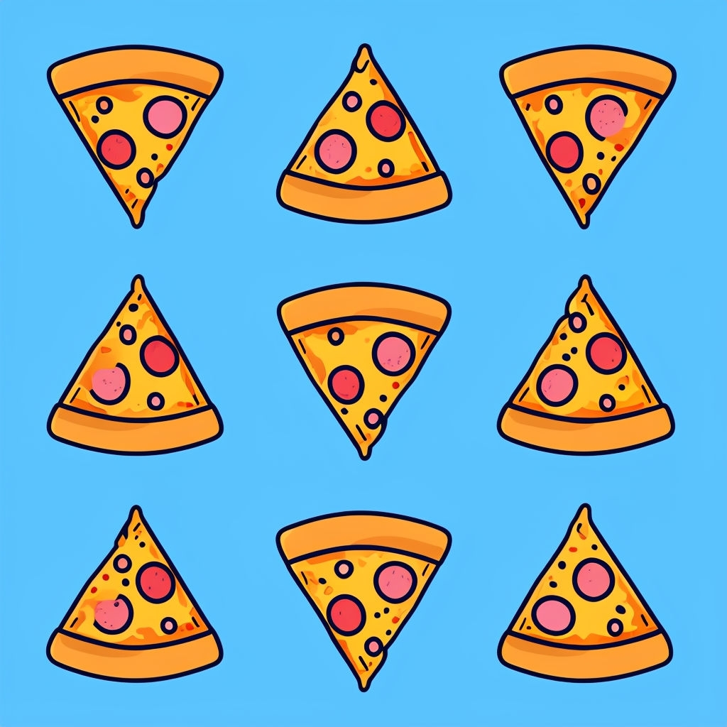 Playful Pizza Slice Pattern on Sky Blue Background Seamless Pattern