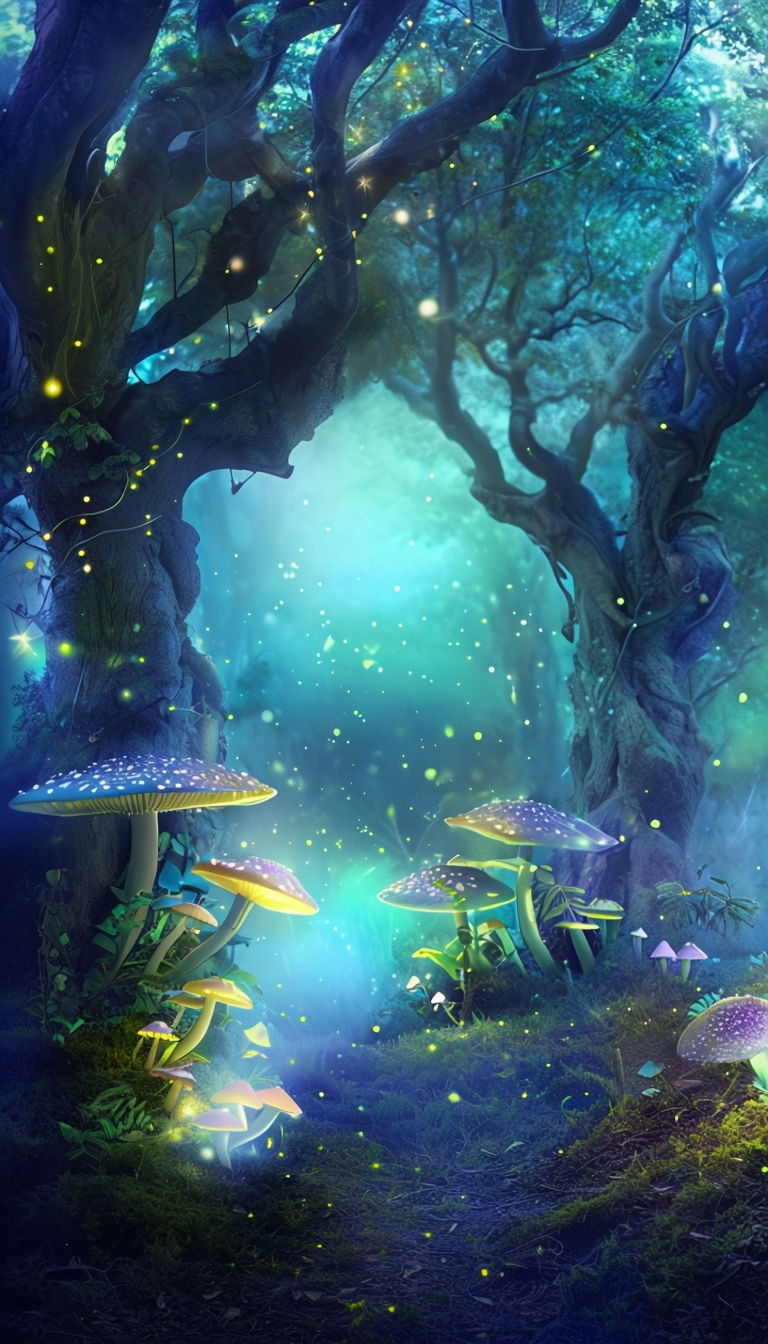 Enchanted Forest with Glowing Mushrooms Art