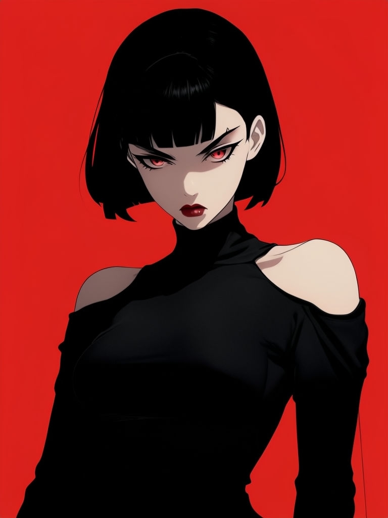 Fierce Anime Character with Red Eyes and Black Outfit T-Shirt