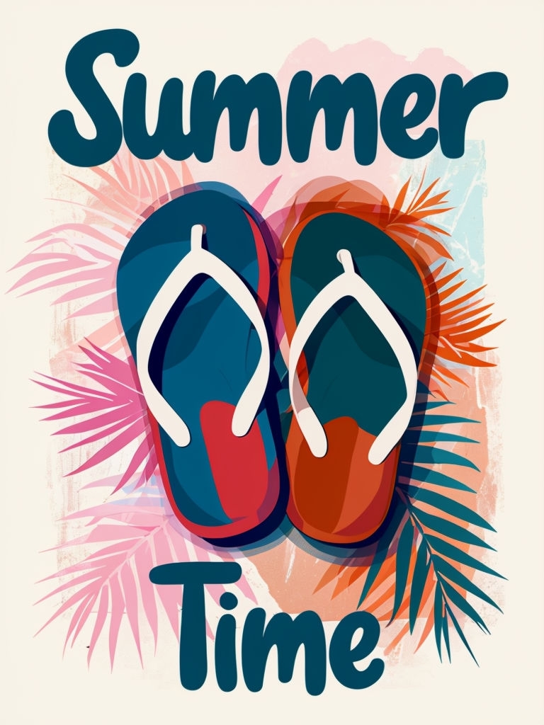 Tropical Summer Flip-Flops Graphic Illustration Poster