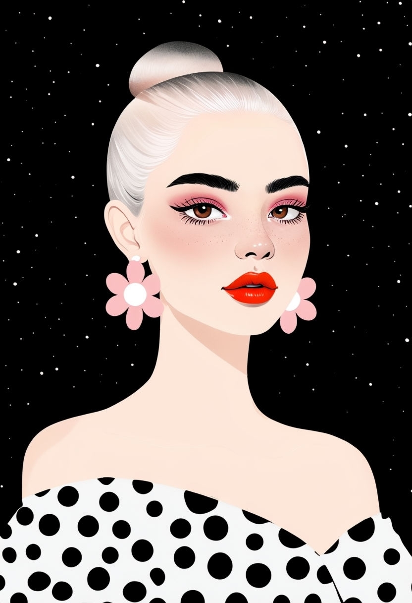 Minimalist Woman Illustration with Bold Makeup and Accessories Poster