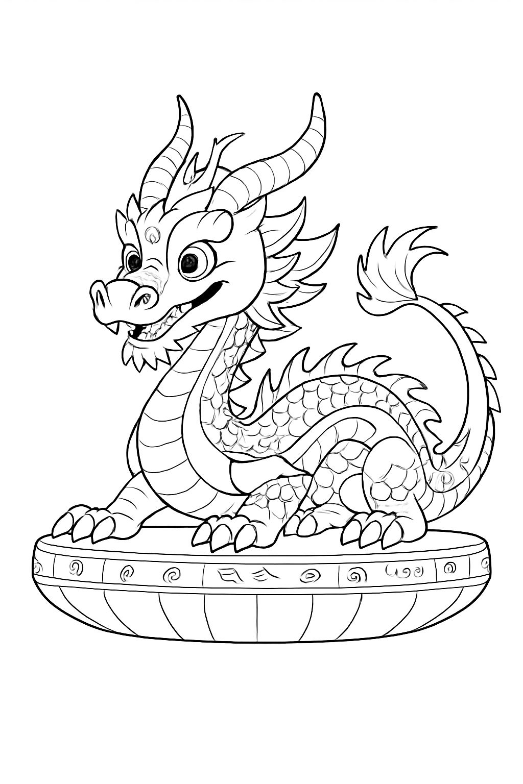Friendly Cartoon Dragon Statue Line Drawing Coloring Page