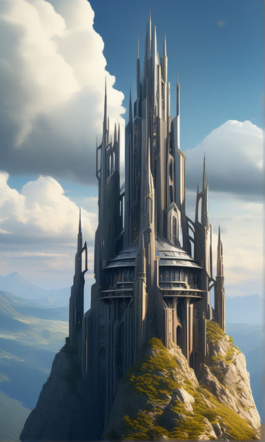 Futuristic medieval castle on top of a mountain by Juan Francisco ...