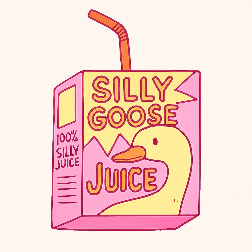 Playful Cartoon Silly Goose Juice Box Illustration Sticker