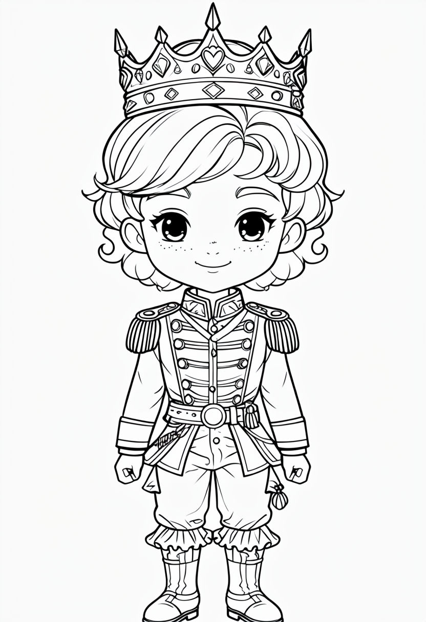 Adorable Young Royal Character Coloring Page Design