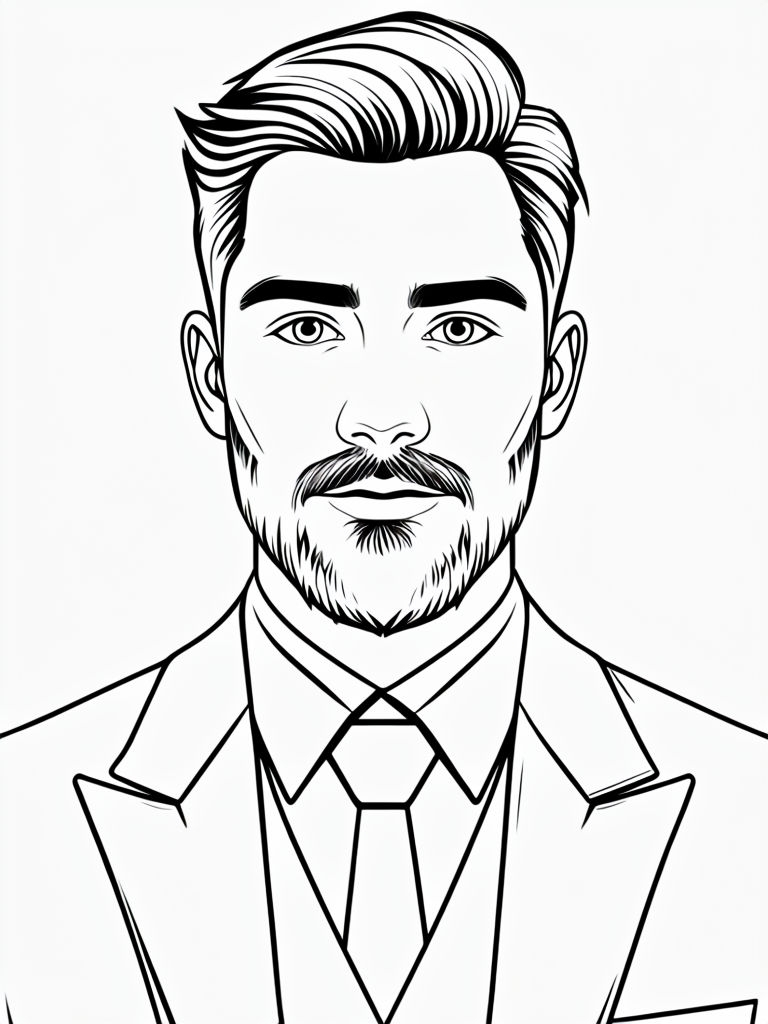 Black and White Line Drawing of a Stylish Man Coloring Page