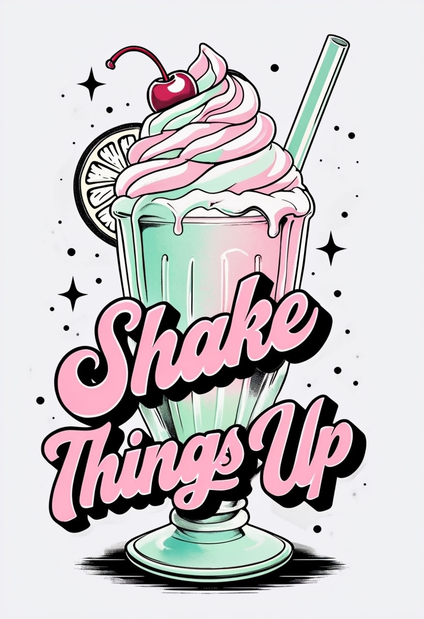 Vibrant Retro Milkshake 'Shake Things Up' Illustration T-Shirt