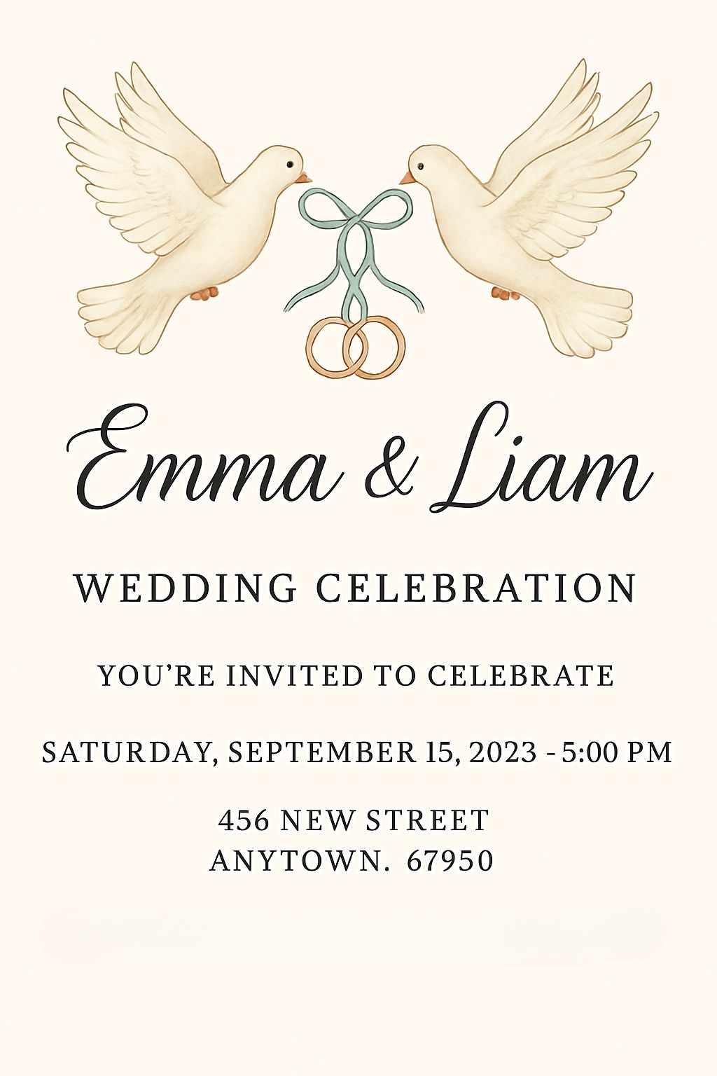 Elegant Wedding Celebration Invitation with Doves and Ribbons Card