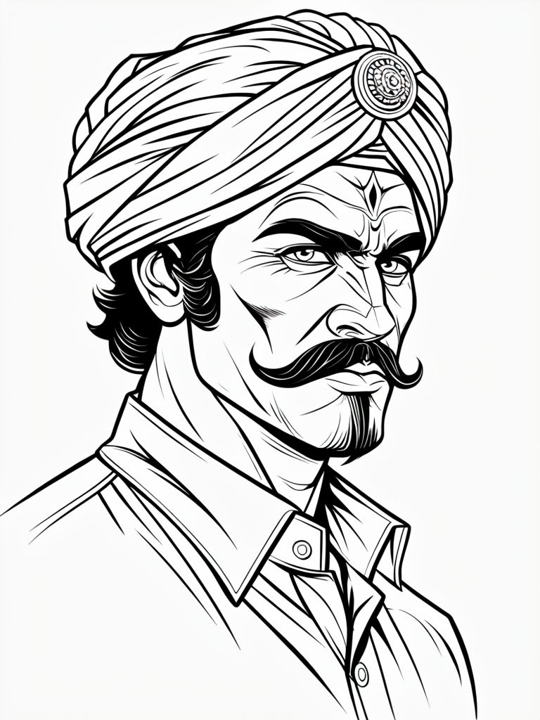 Strong Indian Man Portrait Coloring Page for Creative Expression
