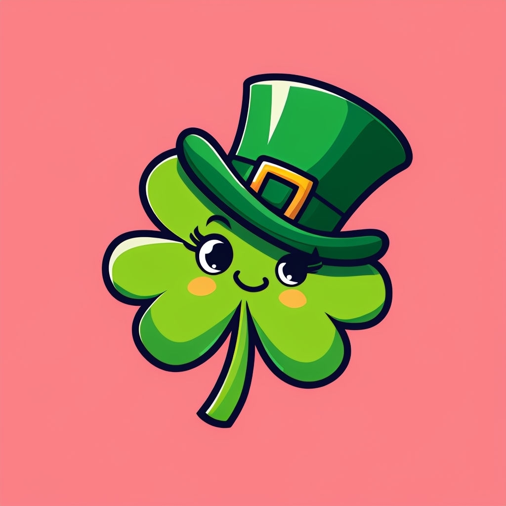 Cheerful Cartoon Shamrock with Top Hat Sticker
