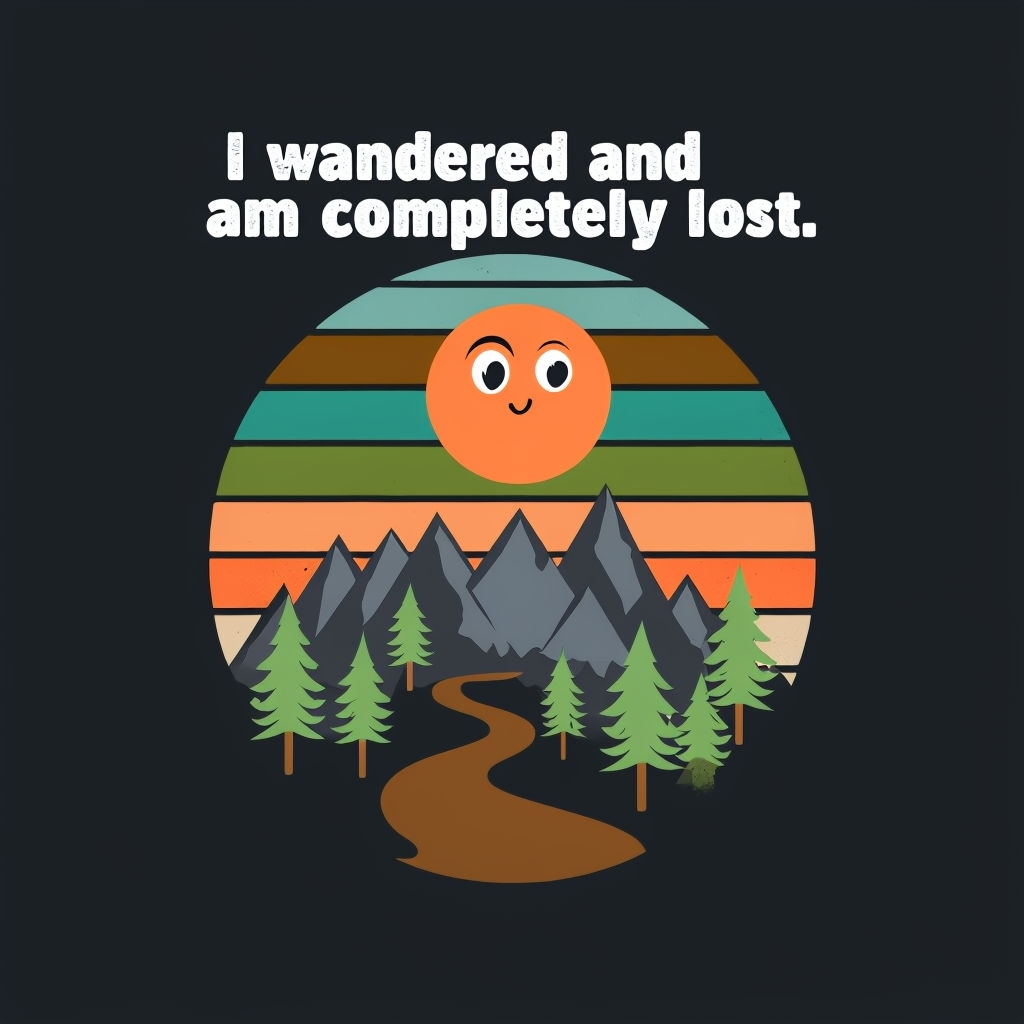 Playful Lost Adventure Illustration with Quizzical Sun T-Shirt