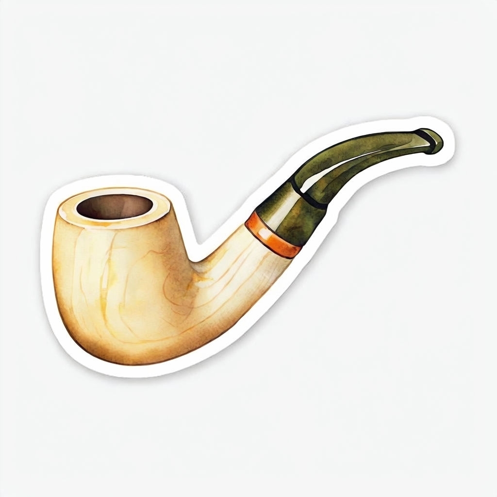 Peaches-and-Cream Wooden Smoking Pipe Watercolor Sticker